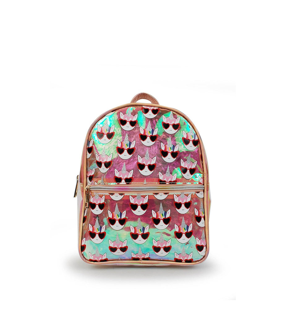 OMG ACCESSORIES "GROOVY GWEN" PRINTED CLEAR UNICORN MINI BACKPACK - MBP50